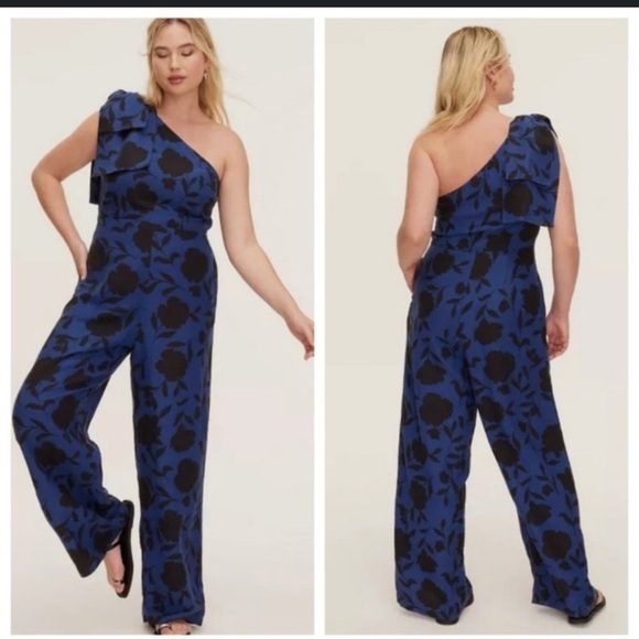 Kate Spade ♠️ Blue and Black One-Shoulder Jumpsuit - Picture 2 of 4